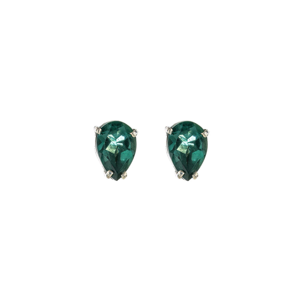 pear-shaped green quartz silver studs