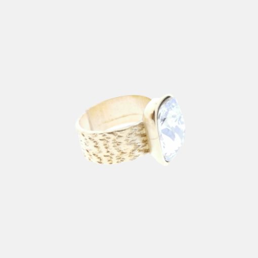 large rectanagle clear stone gold ring -side
