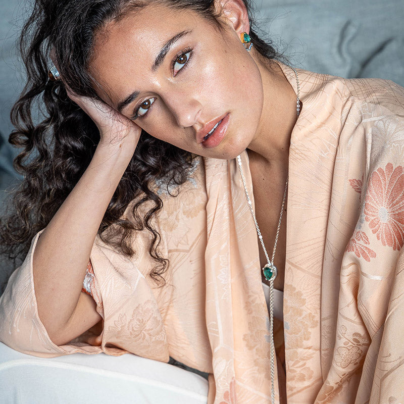 green quartz silver necklace