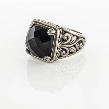 Black onyx silver ring