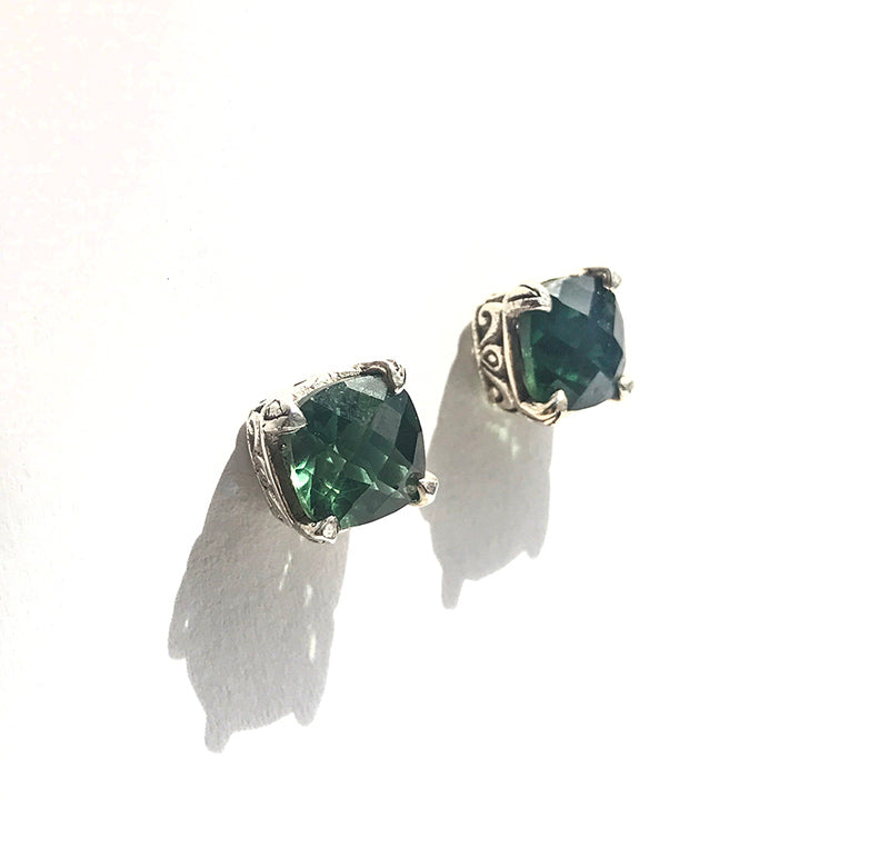 green quartz silver earrings
