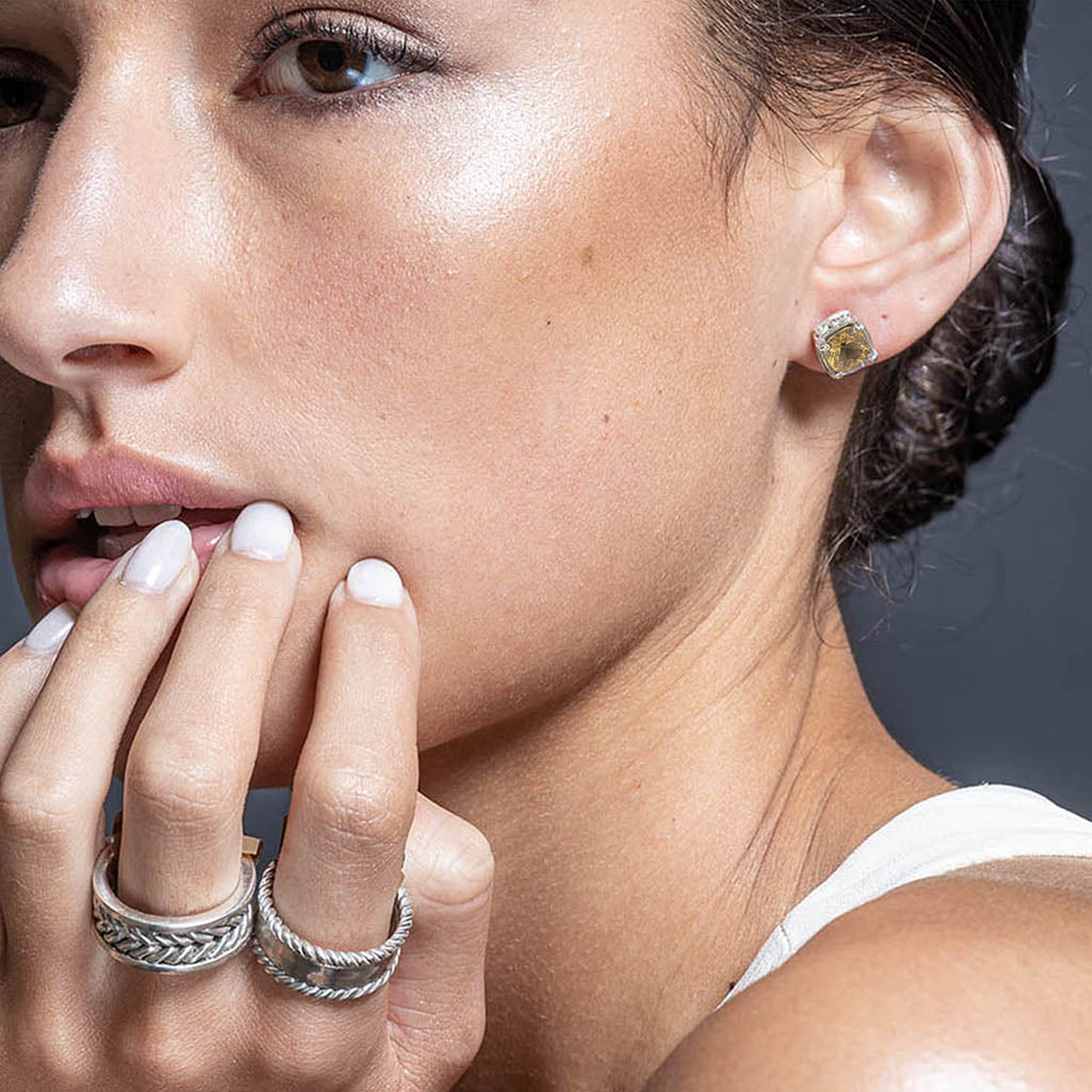 citrine and silver stud earrings