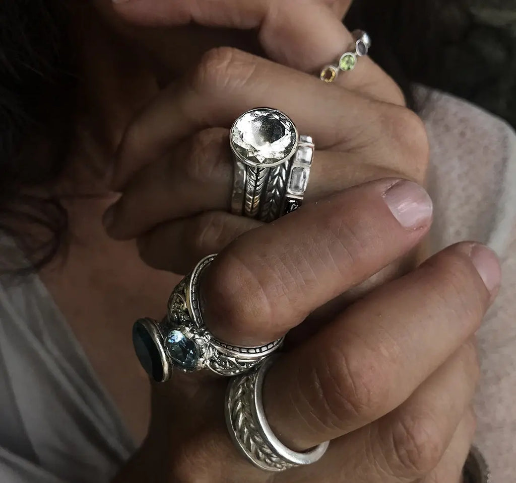 clear quartz stacker in silver