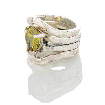 lemon quartz and silver ring set