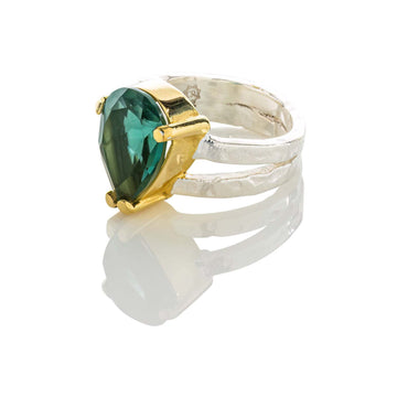 green quartz and silver gold vermeil ring