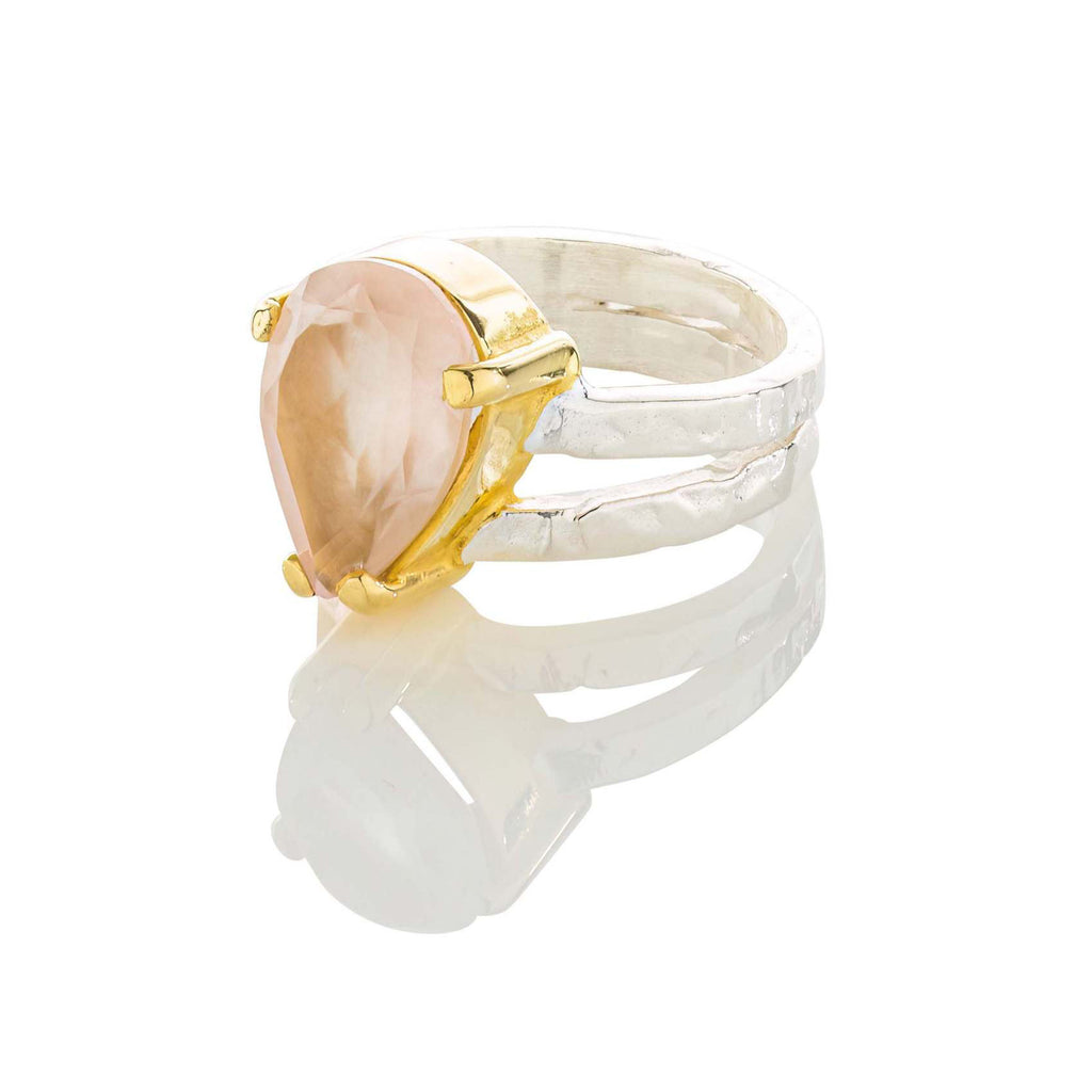 rose quartz silver and gold vermeil ring