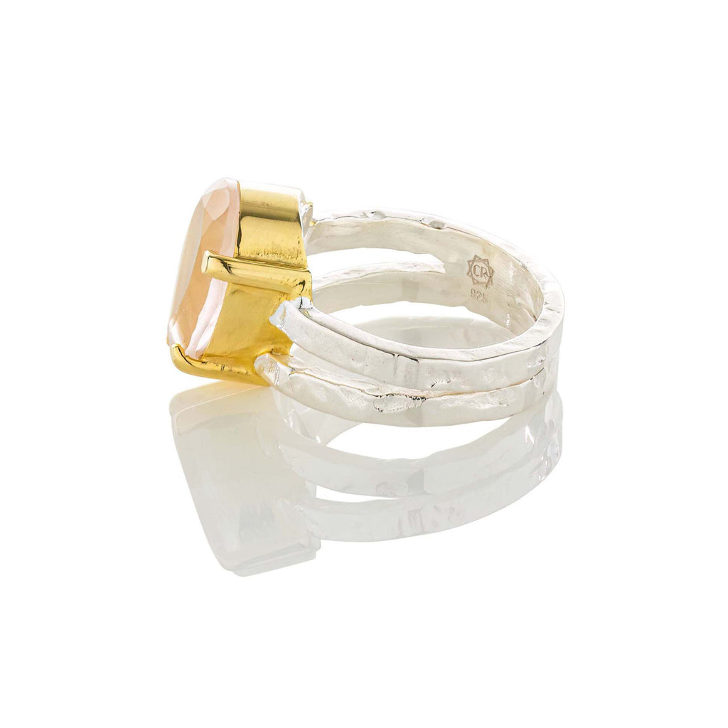 rose quartz silver and gold vermeil ring