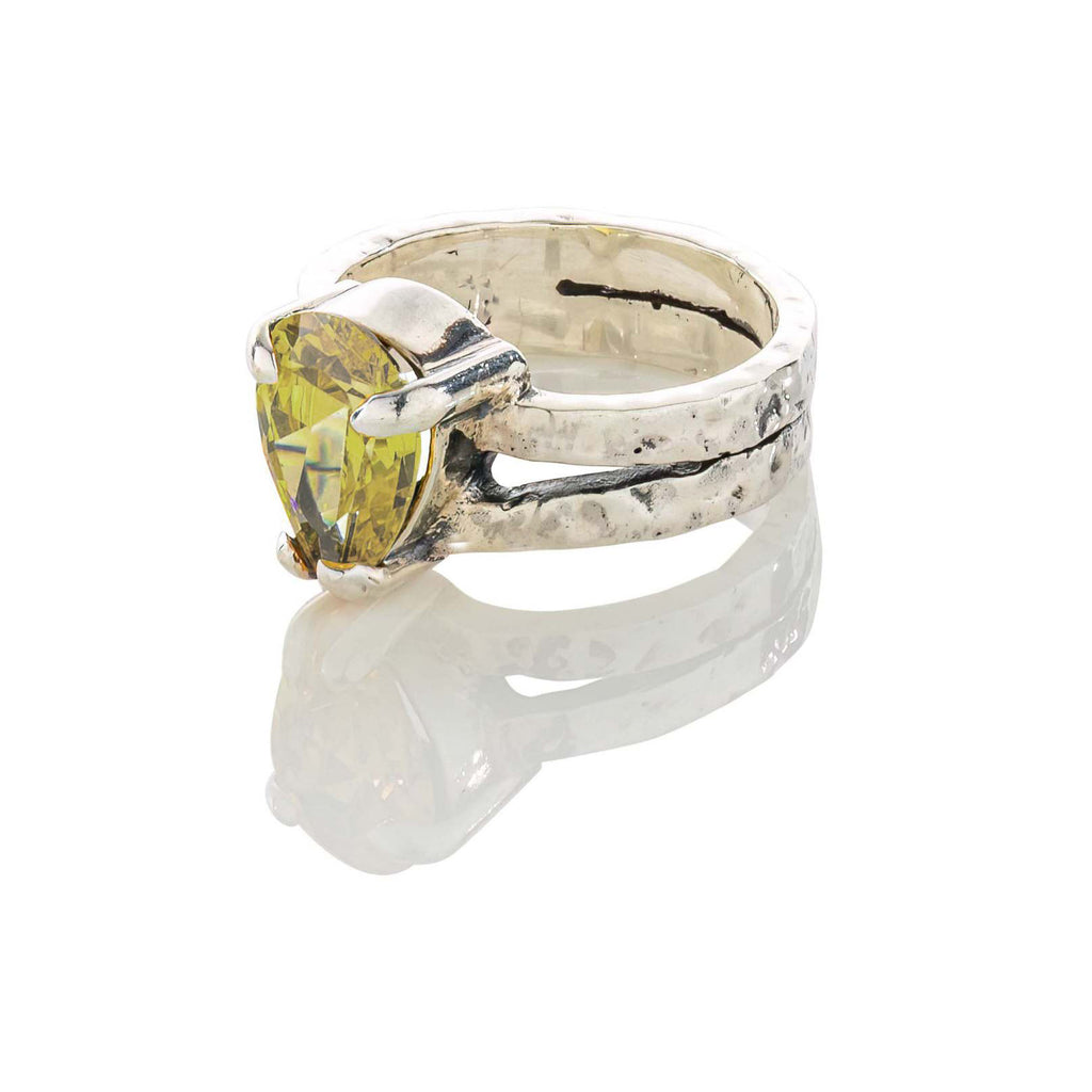 lemon quartz and silver ring set