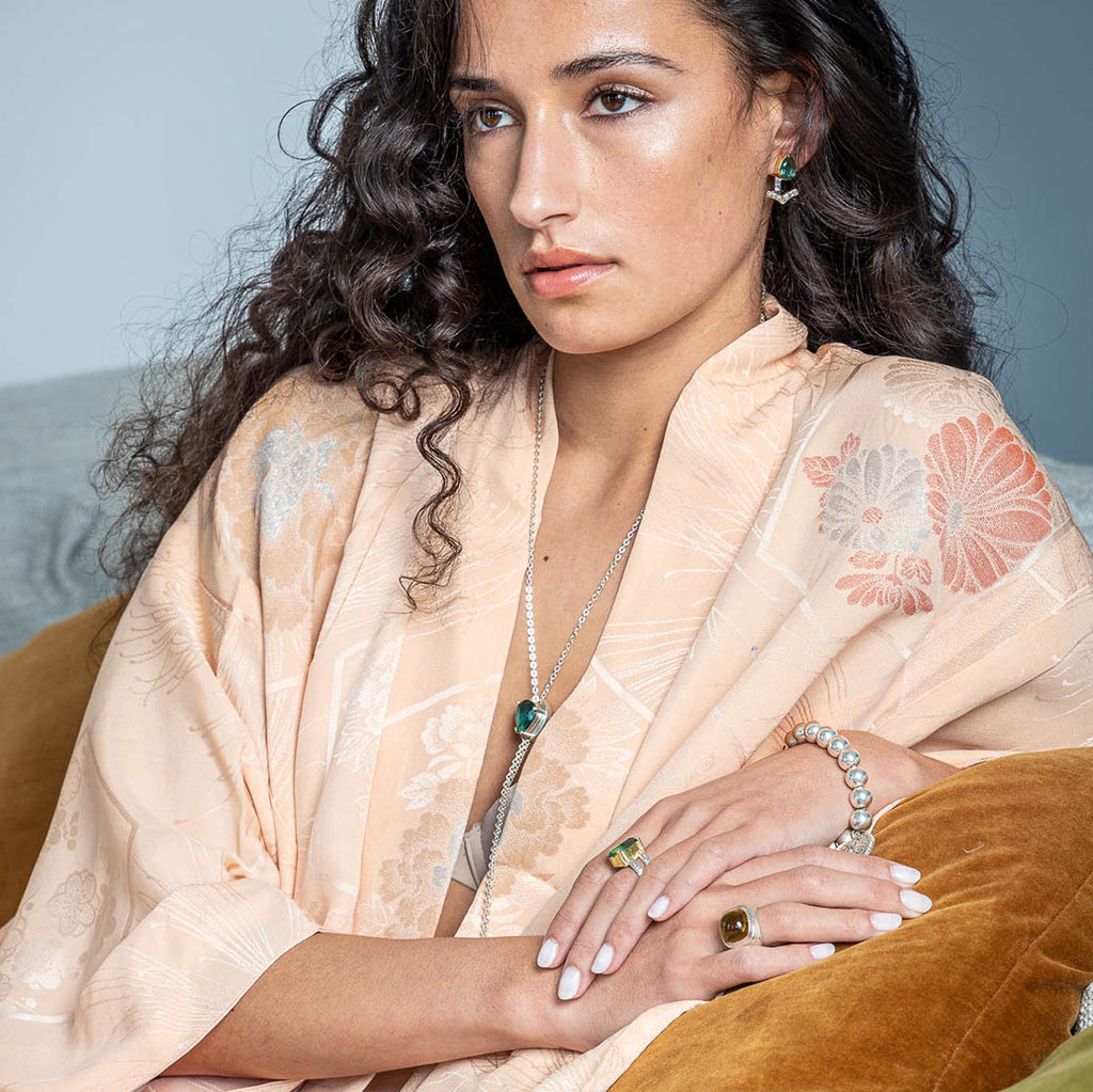 green quartz and silver jewellery set