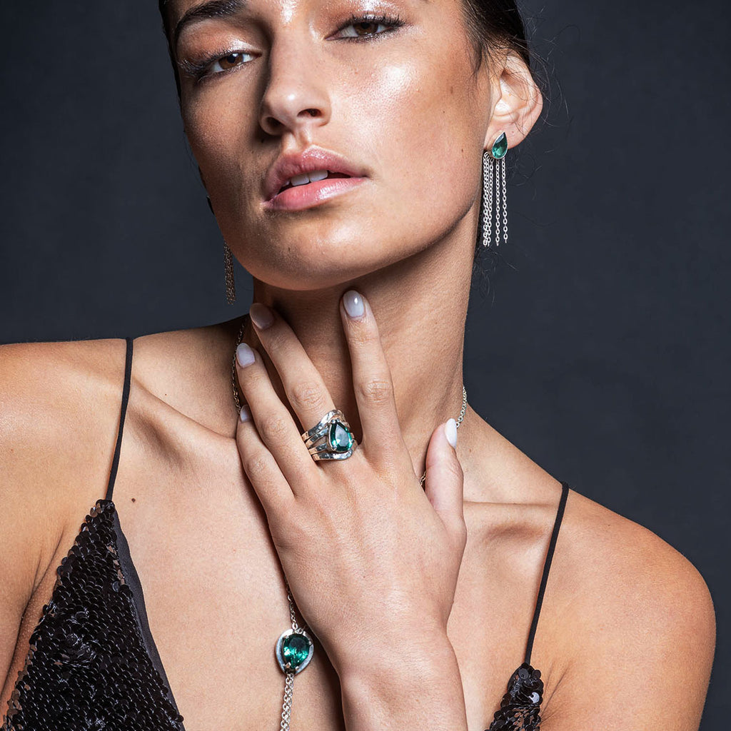 green quartz silver necklace