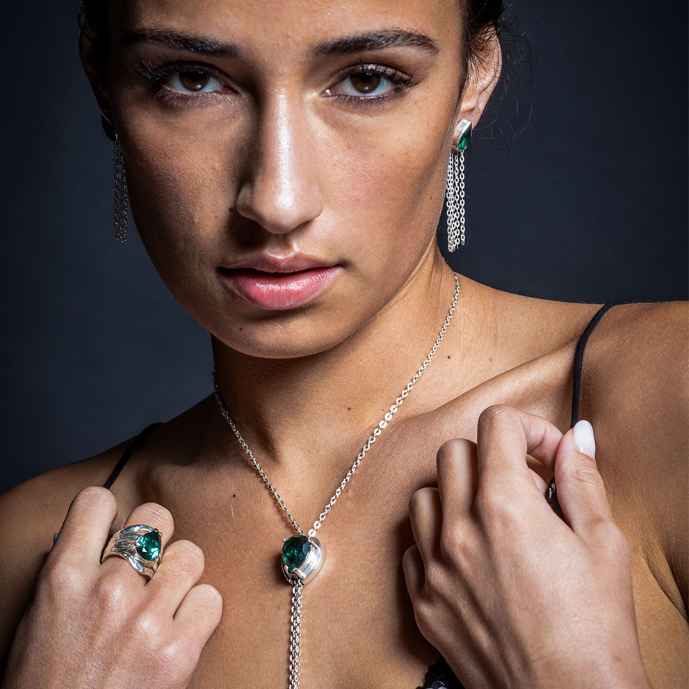 green quartz silver jewellery set