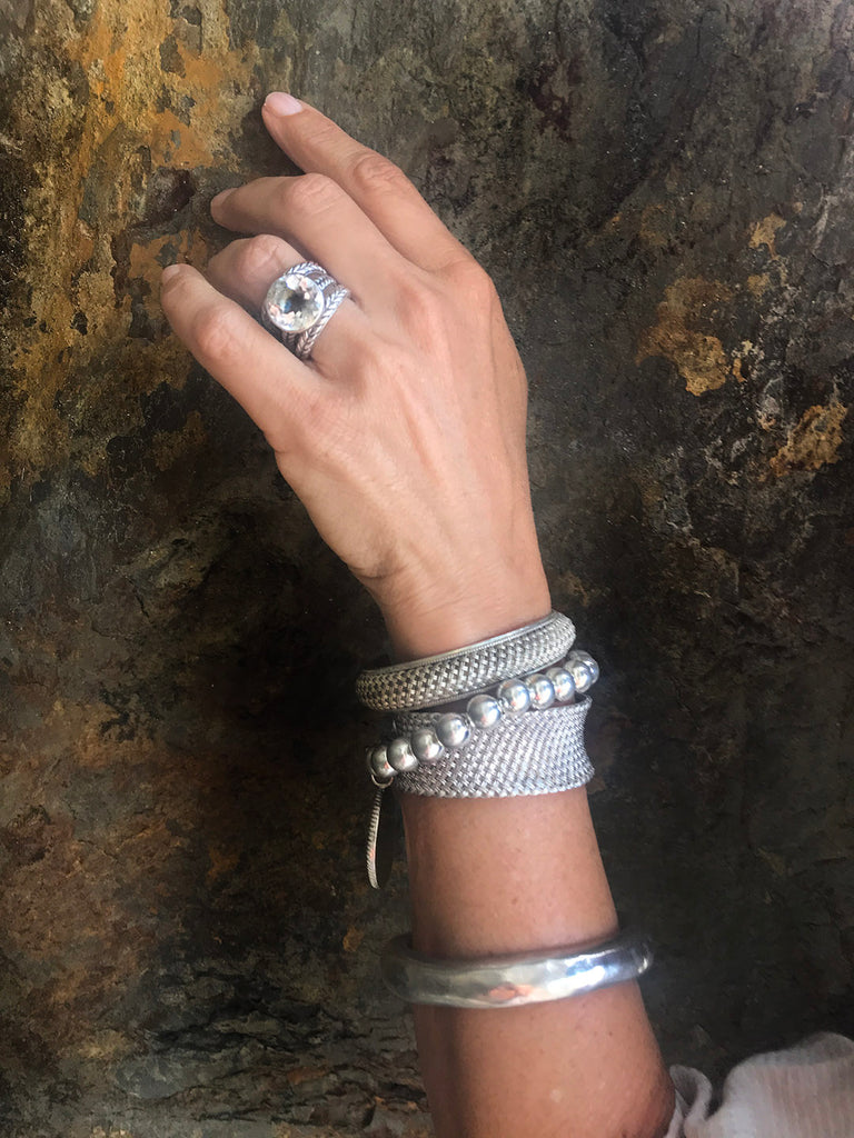 clear quartz silver wedding set