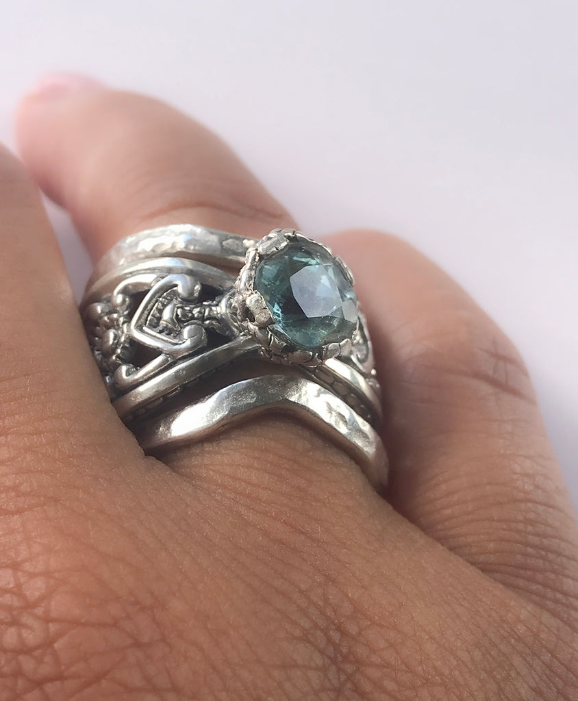 blue topaz silver wedding ring set