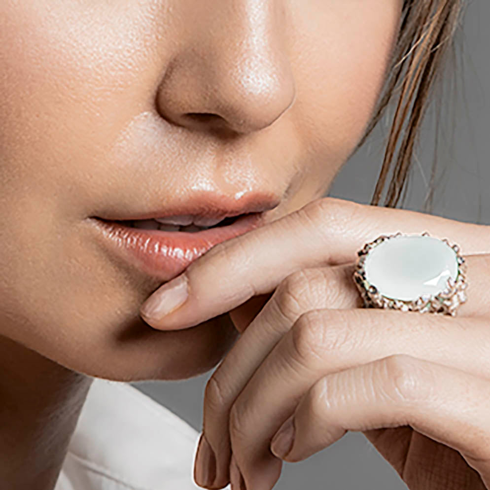 white agate and silver ring