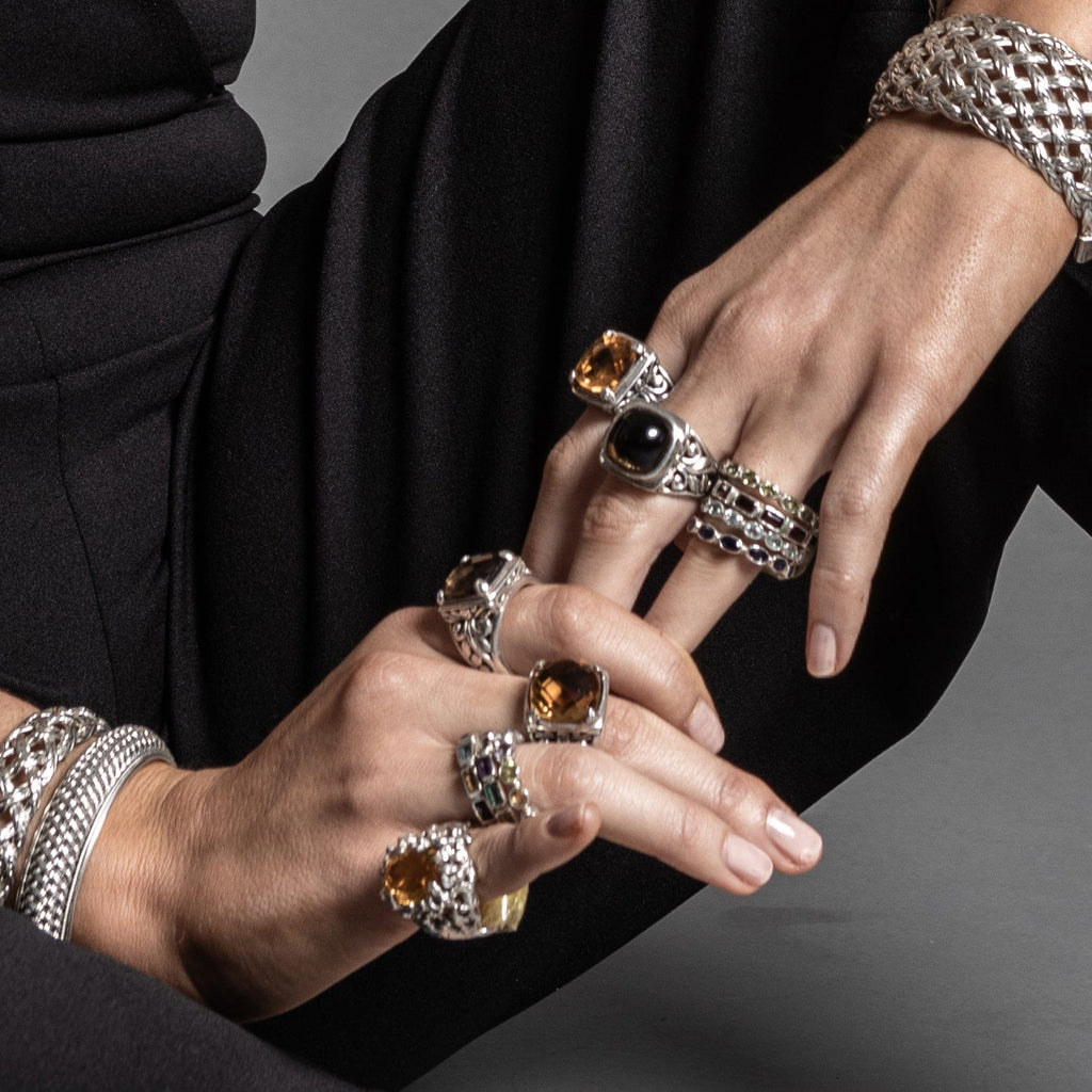 cadmanrock Bracelet Botanical Ring in Smoky Quartz Faceted Gemstone