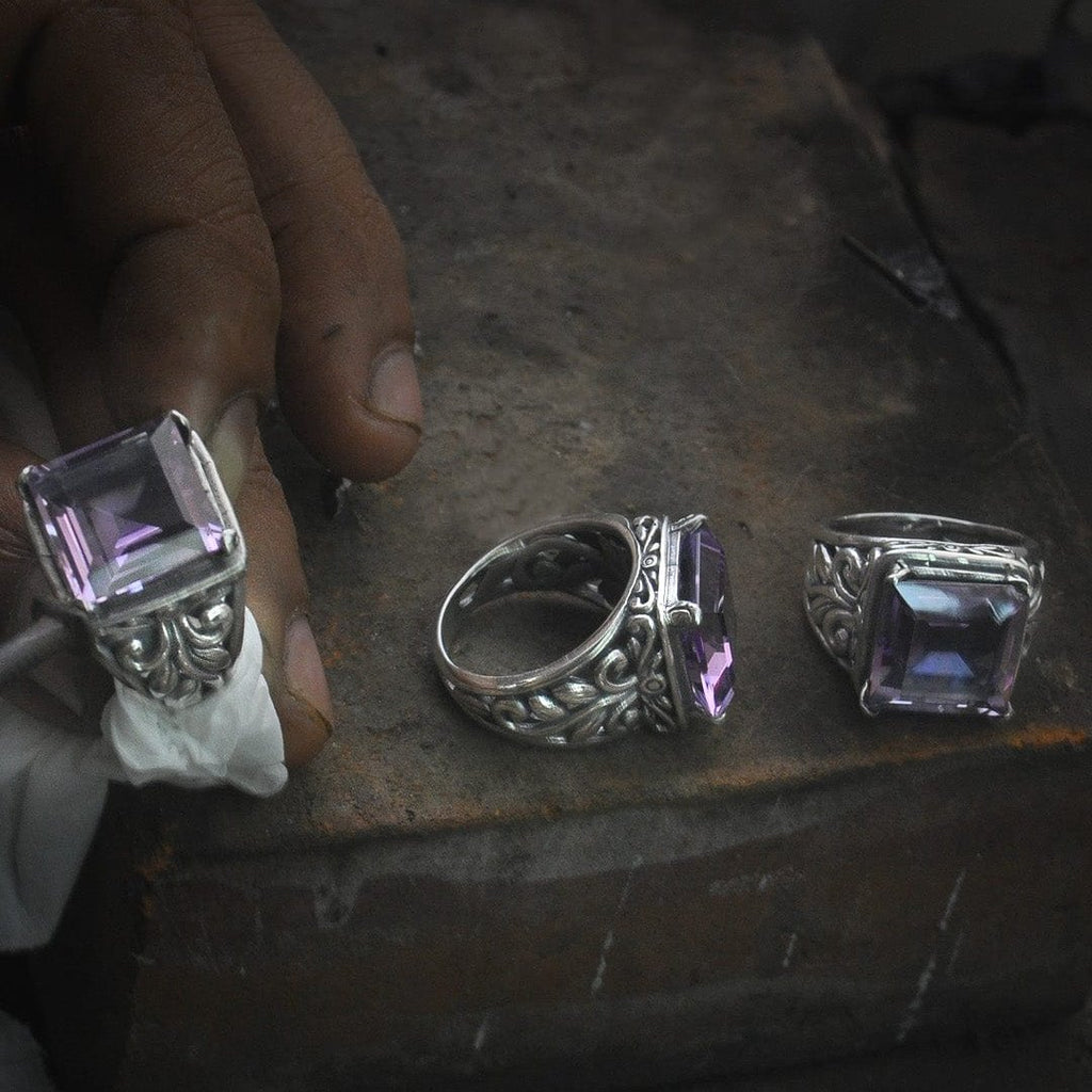 cadmanrock Cocktail Botanical Ring in Amethyst Gemstone