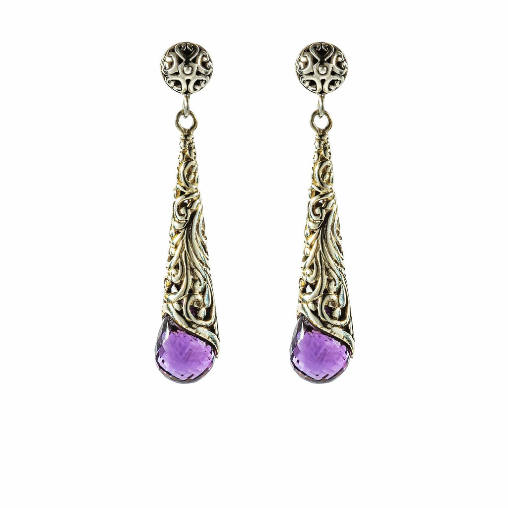 cadmanrock Earrings Botanical Drop in Amethyst Gemstone