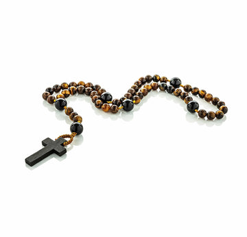 cadmanrock Necklace Rosary in Tiger Eye with Dark Wooden Cross