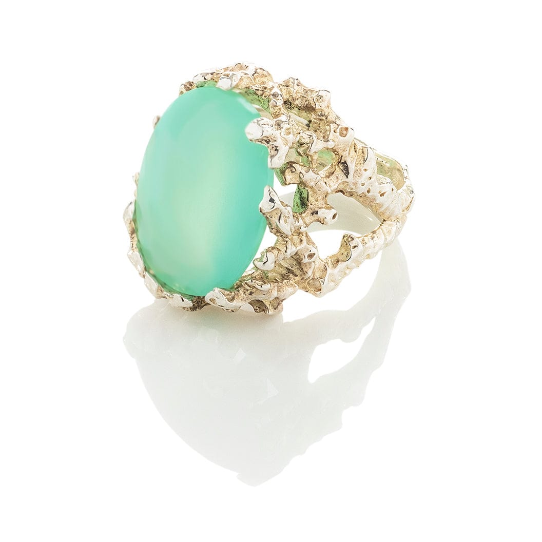cadmanrock Ring Coral Garden Ring in Blue Chalcedony Cabochon Gemstone