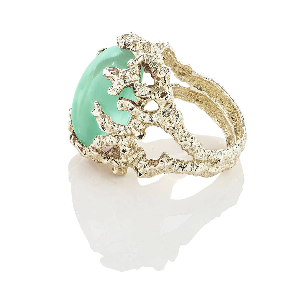 cadmanrock Ring Coral Garden Ring in Blue Chalcedony Cabochon Gemstone