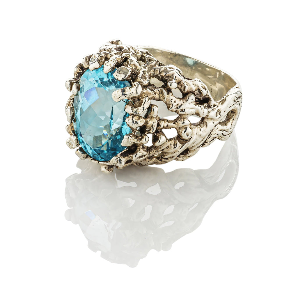 cadmanrock Ring Coral Ring in Blue Topaz Gemstone